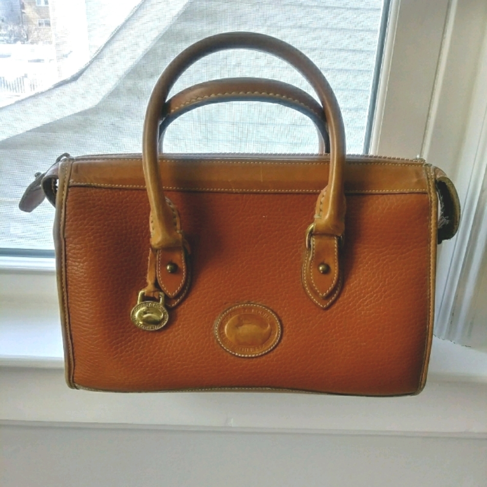 Dooney & Bourke Pebble Leather Satchel in Cognac Brown